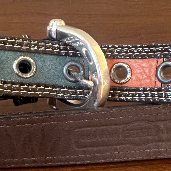 🌟2xHP🌟VTG 2000s Fossil Multicolor Patchwork Leather & Suede Silver Buckle Belt S - Picture 11 of 12
